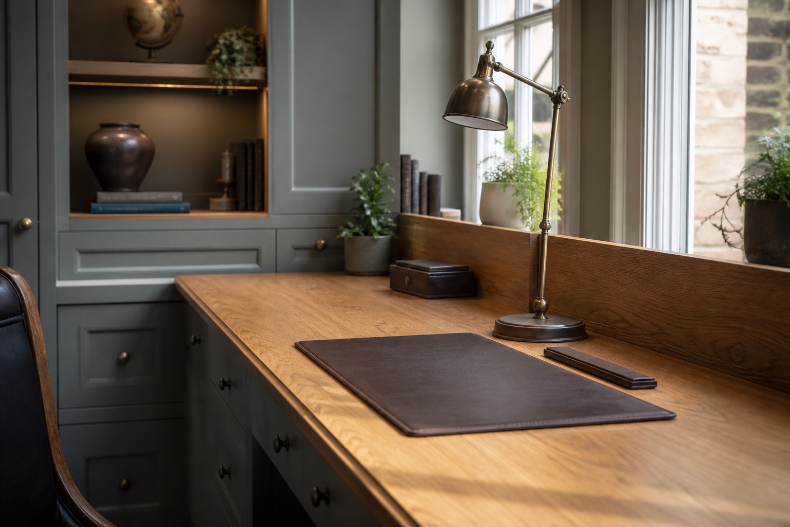 Bespoke oak desk with concealed cable management