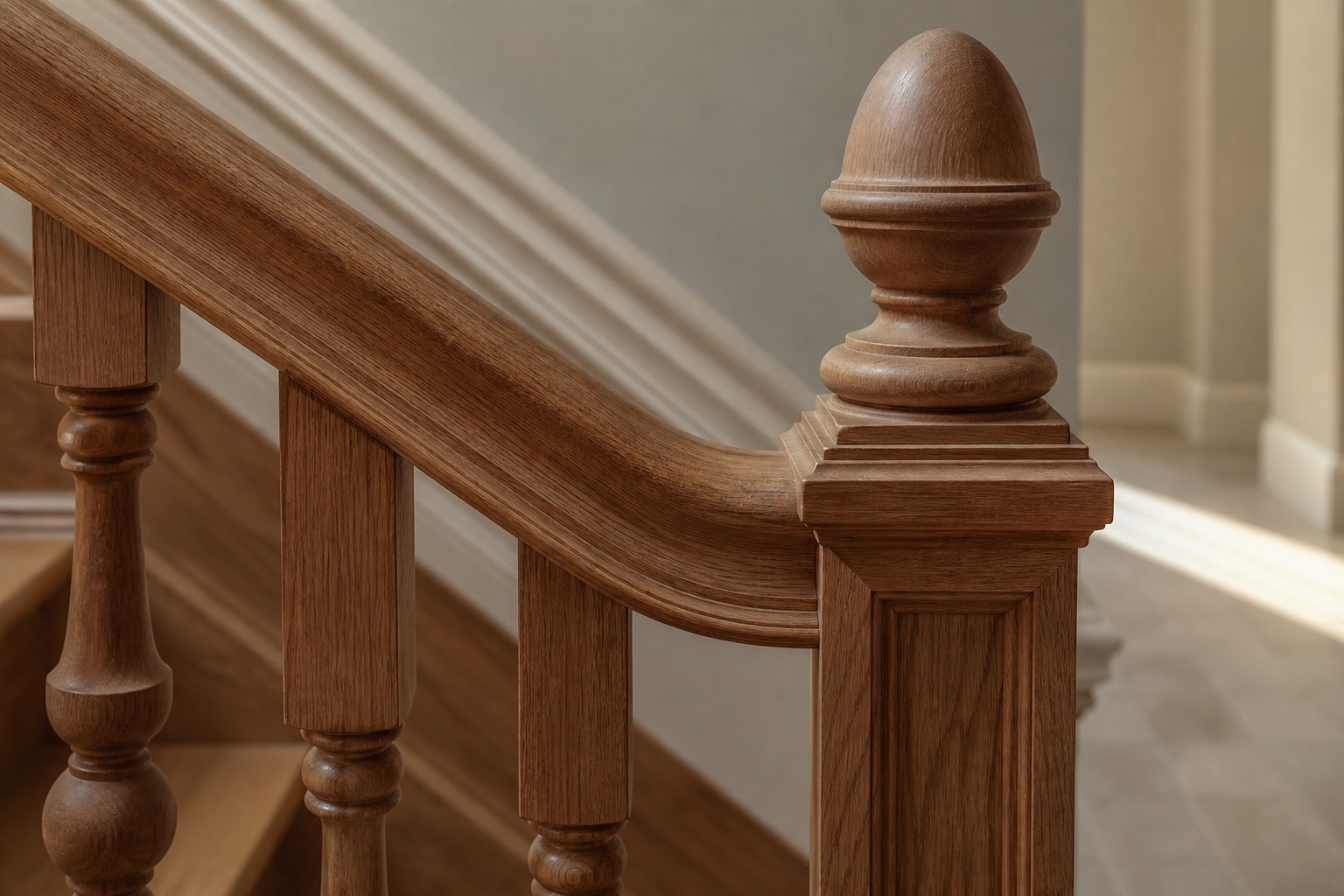 Continuous oak handrail detail