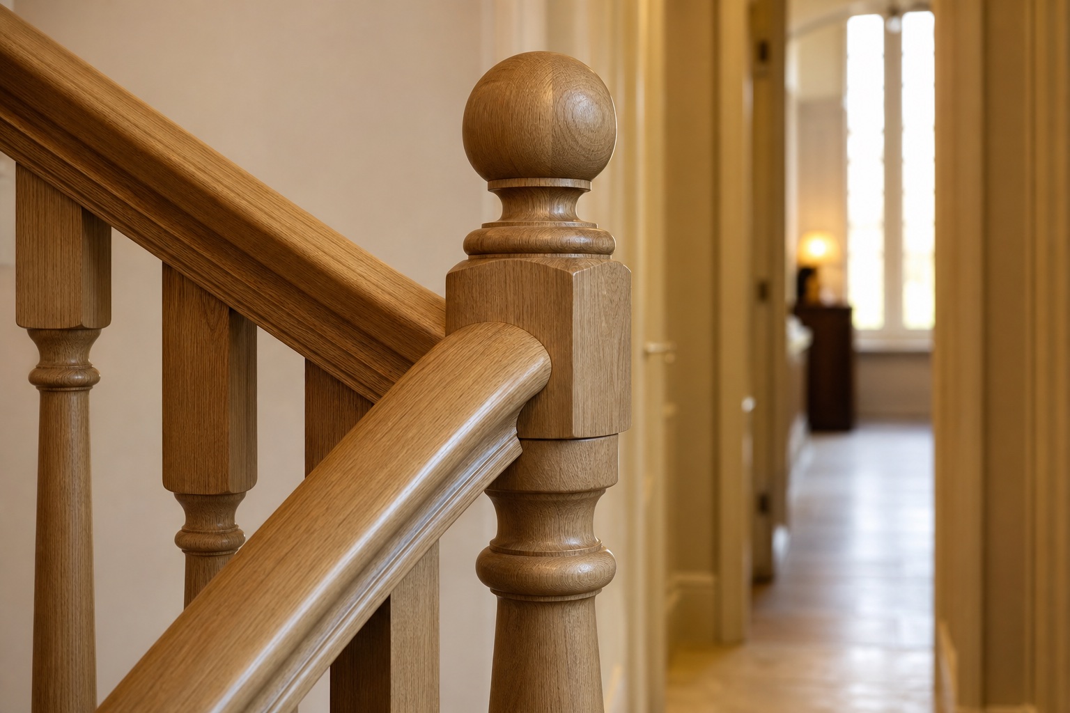Turned oak newel post