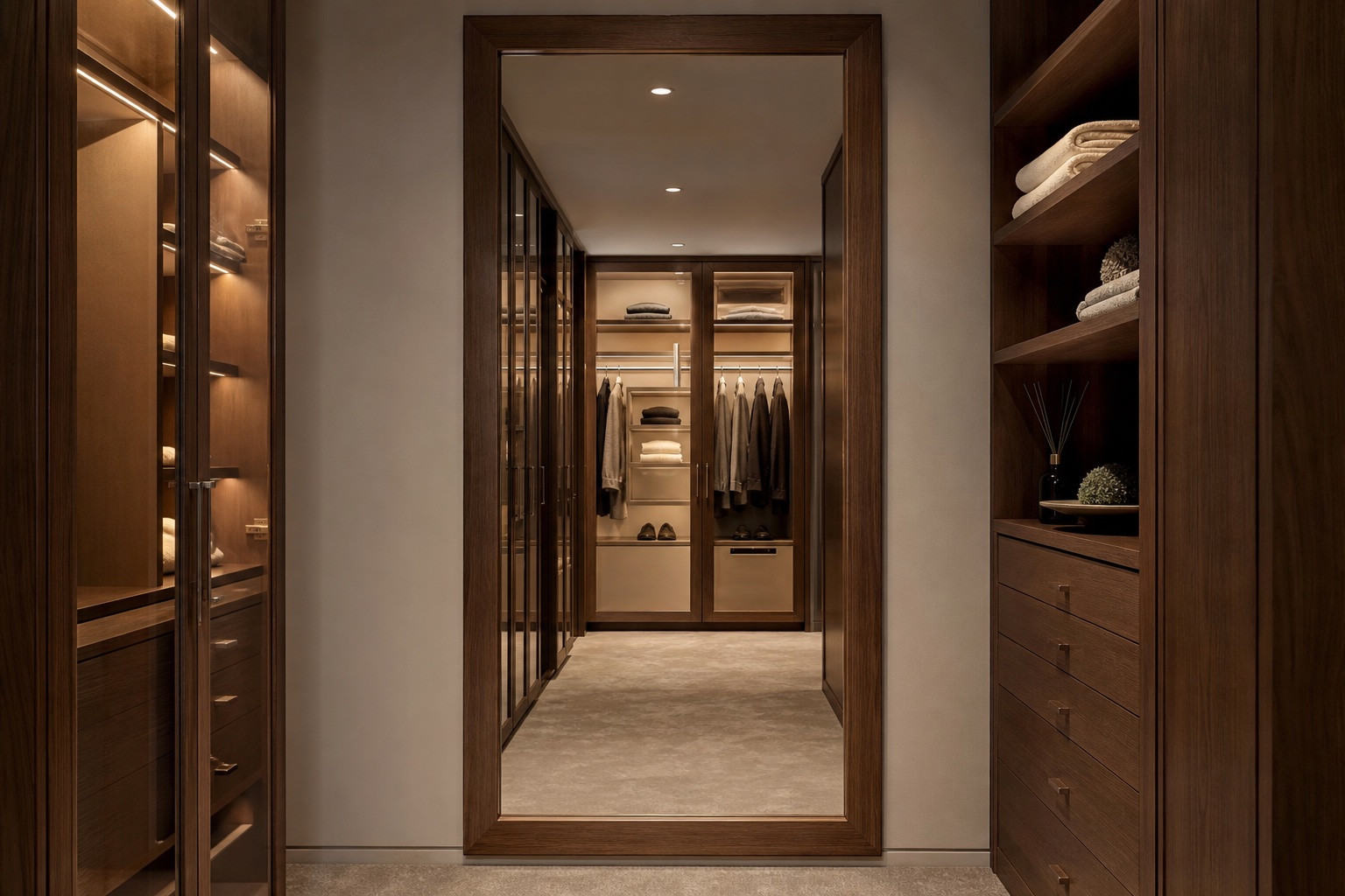 Full-length mirror wall