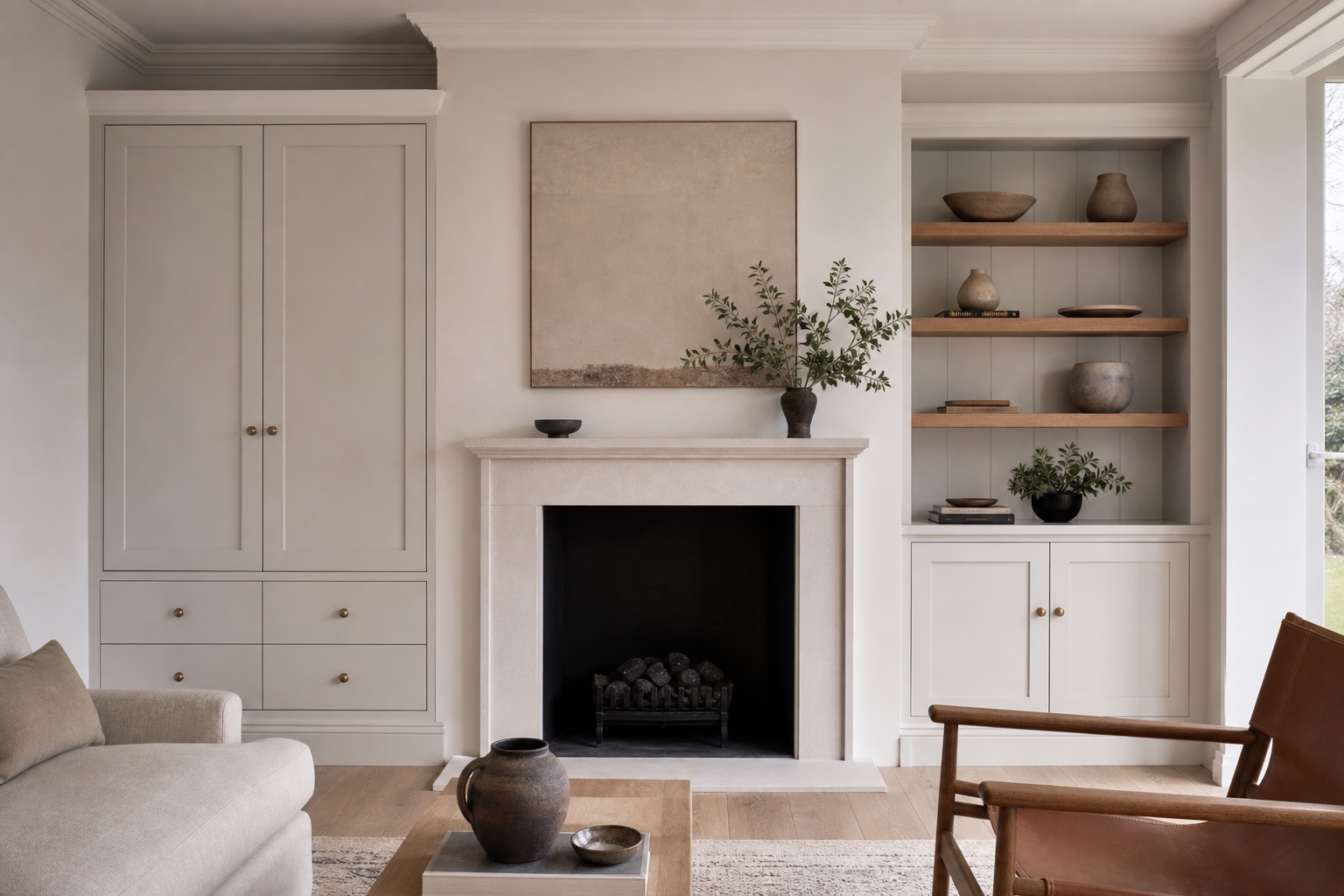 Right alcove unit with oak worktop
