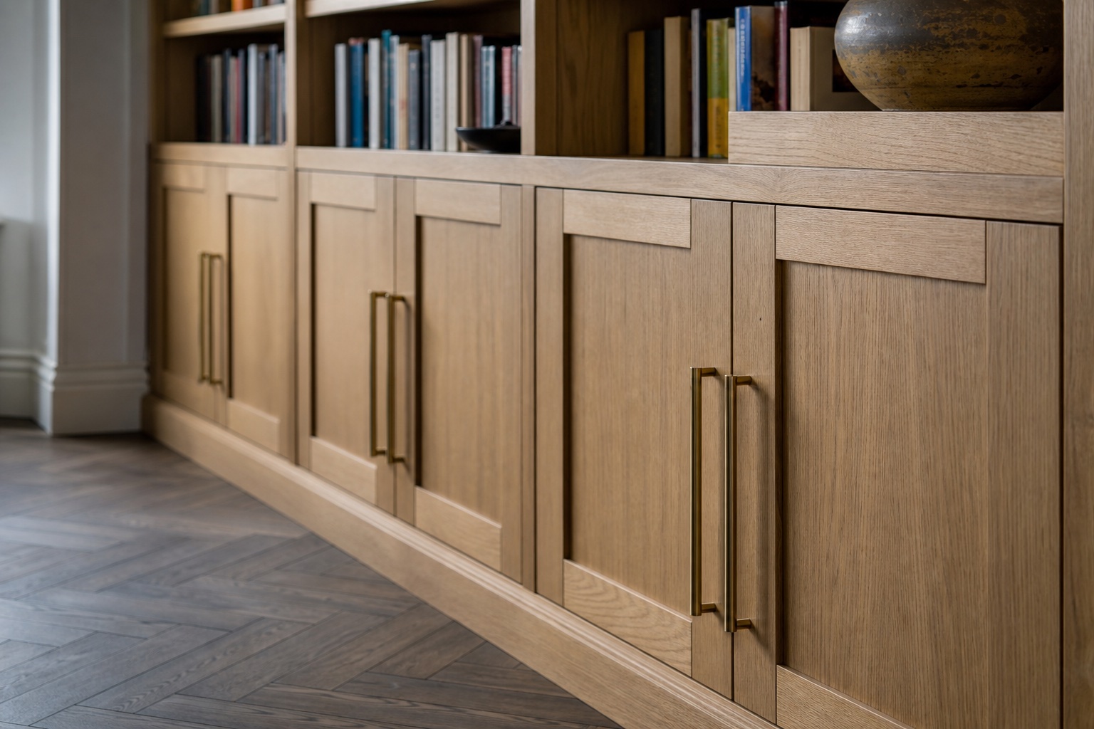 Lower cabinets with push-to-open doors