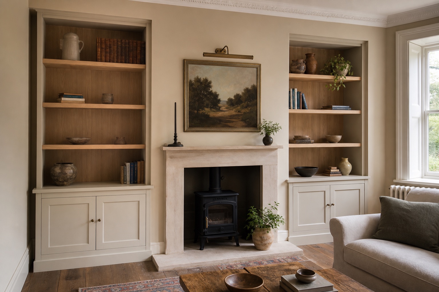Bespoke fitted alcove storage in a Hertfordshire home